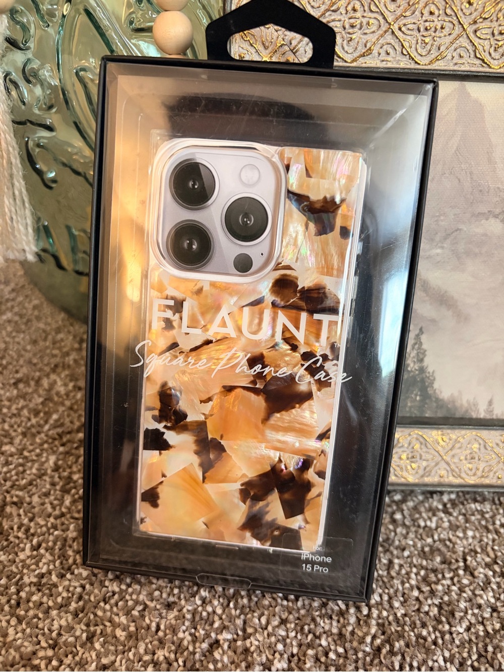 Flaunt Square Phone Case for iPhone 15 Pro - Beige Tortoise